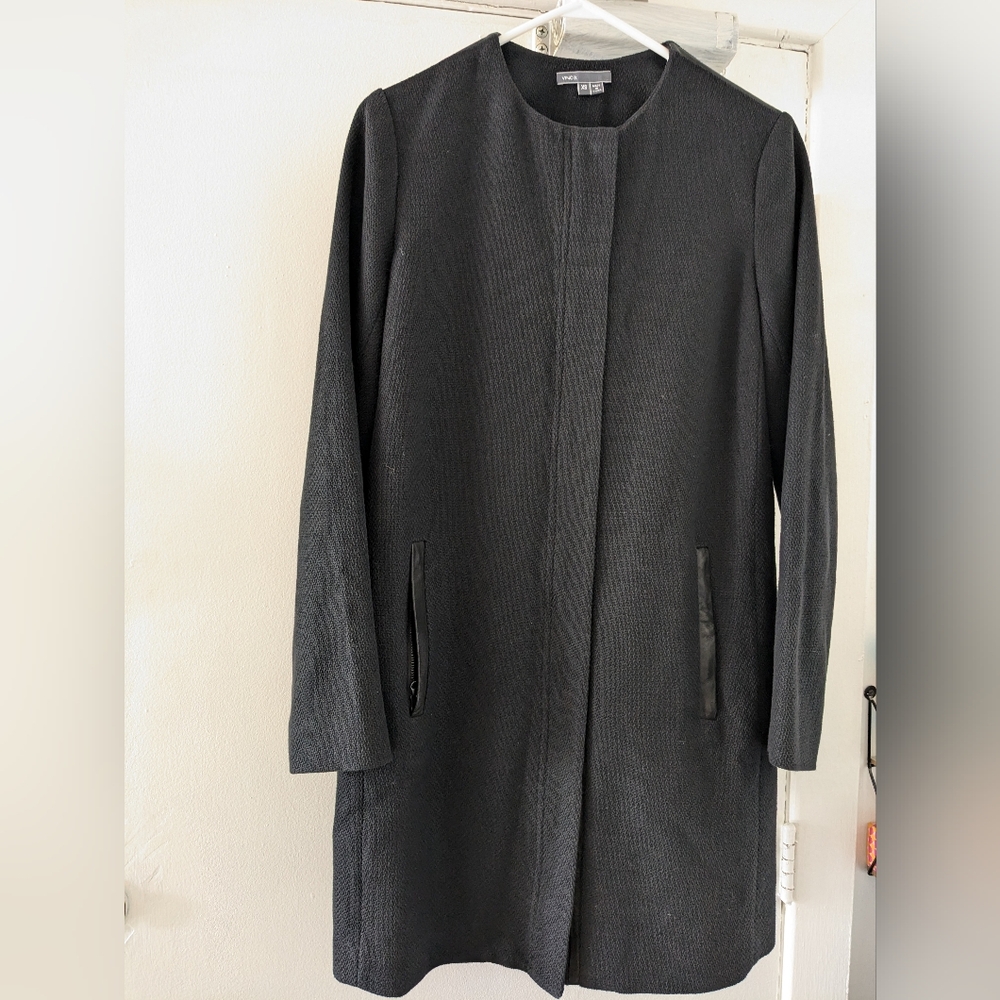 Vince Black Leather Trim Jacket